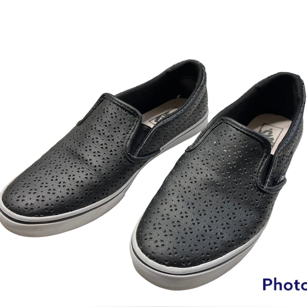 Black Leather Vans Slip-on